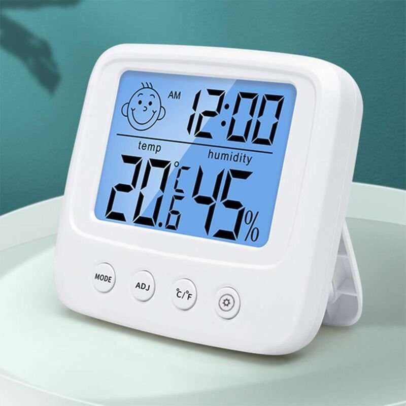 Hochpräzises digitales Innenthermometer mit Hygrometer, Komfortanzeige mit Hintergrundbeleuchtung, Uhr und Anzeige in °C...