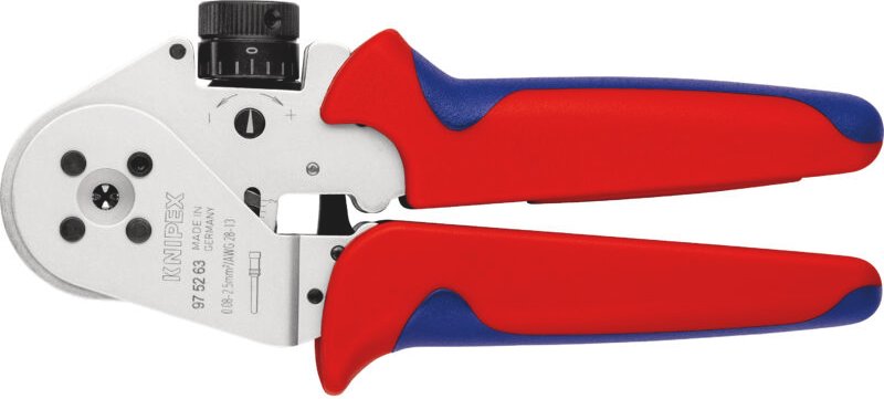 Knipex - 97 52 63 Vierdornpresszange für gedrehte Kontakte mit Mehrkomponenten-Hüllen verchromt 180 mm