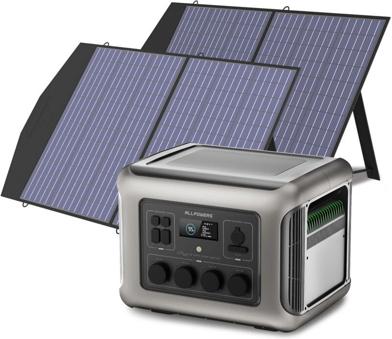 R2500 Solargenerator mit 2x 100W Solarpanel, 2016Wh LiFePO4 Akku, 4 x 2500W ac Ausgänge (4000W Spitze), Tragbare Powerst...