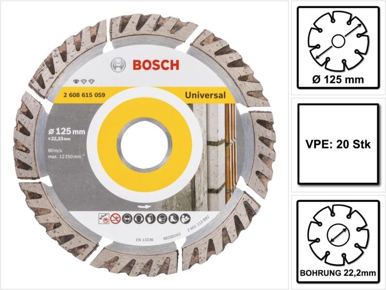 Bosch Standard for Universal Diamanttrennscheibe 125 x 22,23 mm 20 Stk. ( 20x 2608615060 ) für Beton, Stahl-Beton, Back-...