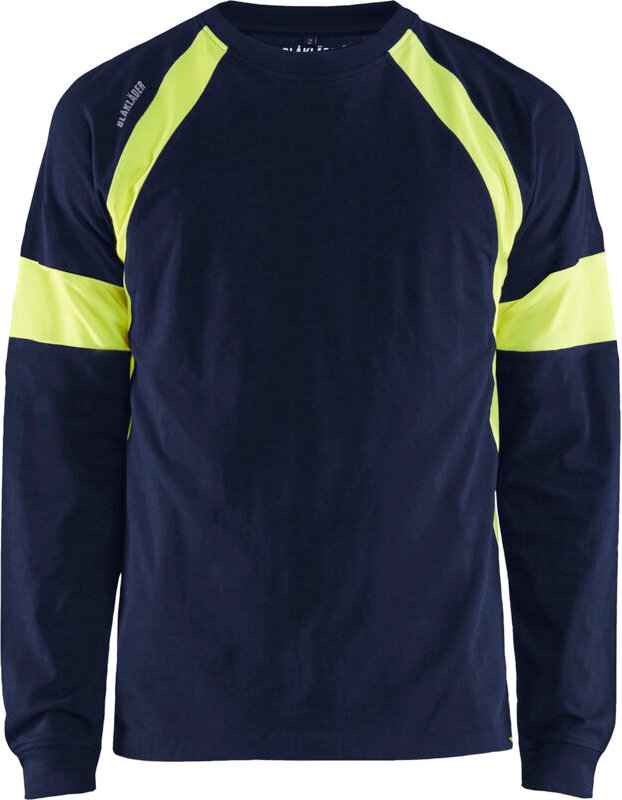 Thumbnail - Arbeits-T-Shirt langarm 3520 - Marine/Gelb XL