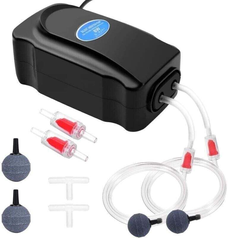 Aquarium-Luftpumpe, 8 W, einstellbar, leistungsstarker Doppelauslass-Aquarienbelüfter für Aquarien bis 5-300 l, ultralei...