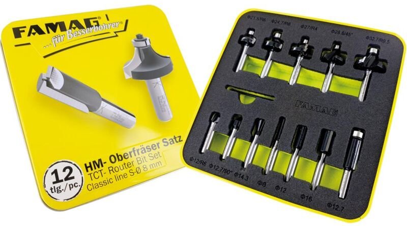 HM-Fräsersatz 12-teilig in Blechbox, Sh 8 - Famag