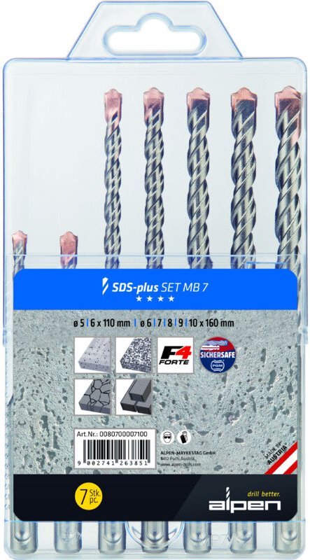 0080700007100 Stahl Beton-Spiralbohrer-Set 5 mm, 6 mm, 7 mm, 8 mm, 9 mm, 10 mm 1 Set - Alpen