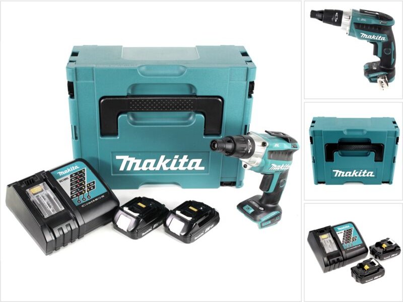 Makita DFS 251 RAJ Akku Trockenbauschrauber 18 V Brushless + 2x Akku 2,0 Ah + Ladegerät + Makpac
