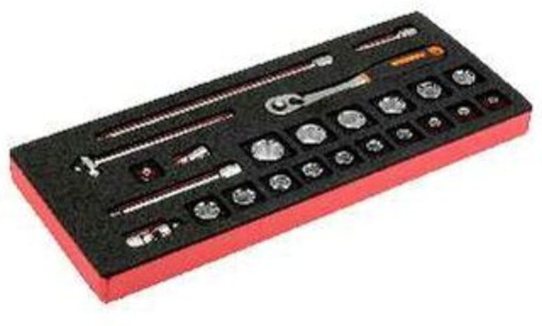 Bahco Fit&Go 1/3 Einlage mit 3/8-Steckschlüssel-Einsätzen und birnenförmigen Knarren - 24-tlg.