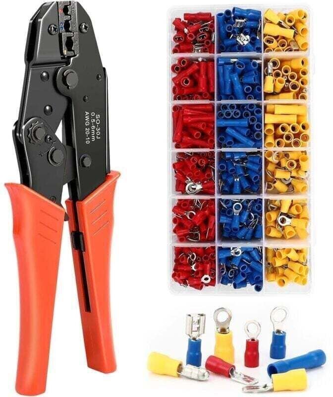 Crimpzange, 700 Stück, isolierte Crimpverbinder AWG20-10 (0,5-1,5 mm²) (1,5-2,5 mm²) (4-6 mm²), Ratschen-Crimpzange für ...