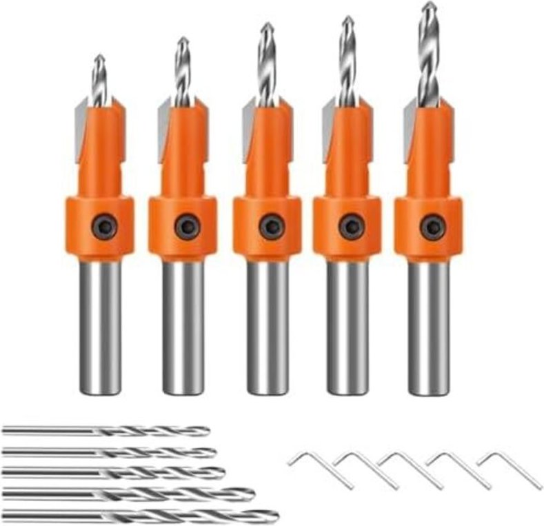 Keyoung - Holzbohrer Senkbohrer Set,Senkbohrer Holz Set,10 StüCk Bohrer Mit Senker,8mm Schaft Mit Tiefenanschlag,Bohrer ...