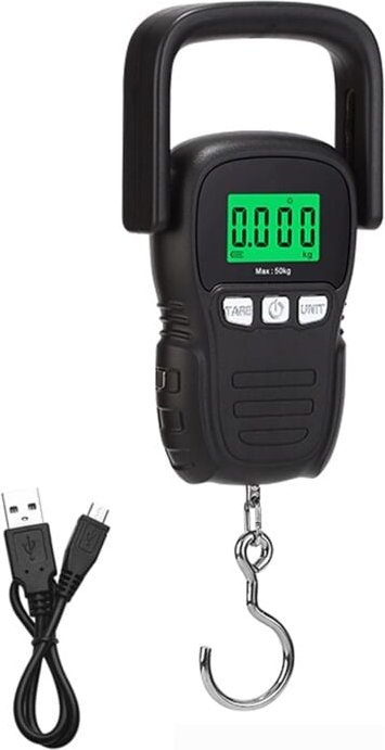 Jusch - Tragbare Reisegepäckwaage 110 lb/50 kg, wiederaufladbare USB-Kofferwaage, hintergrundbeleuchteter LCD-Bildschirm