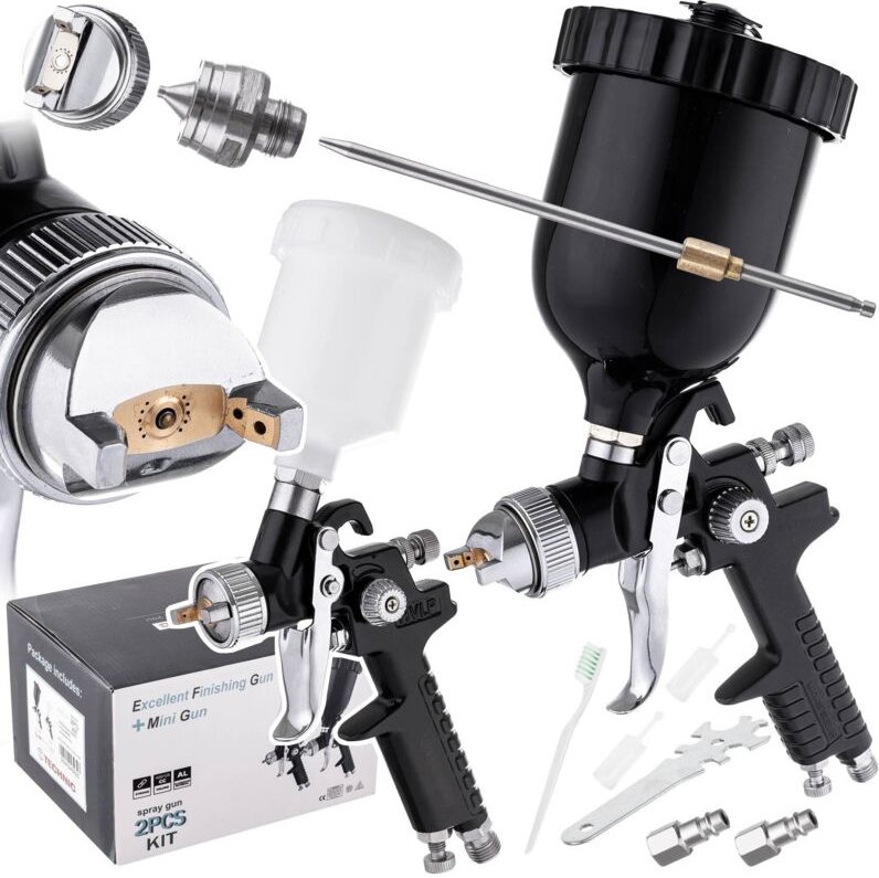 Set Mit 2 Hvlp-Lackierpistolen, 3 Düsen, 0,8 1,4 1,7 Mm