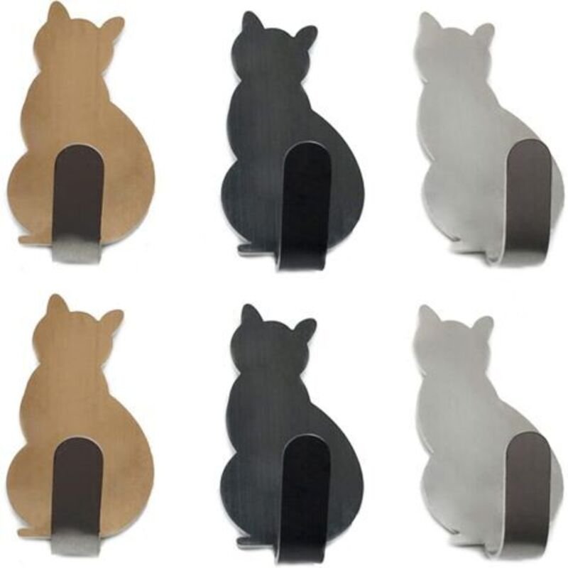 6er-Set Handtuchhaken aus Edelstahl mit kleinen Katzenmotiven, dekorative Wandhaken für Zuhause, Küche, Bad, Büro, keine...