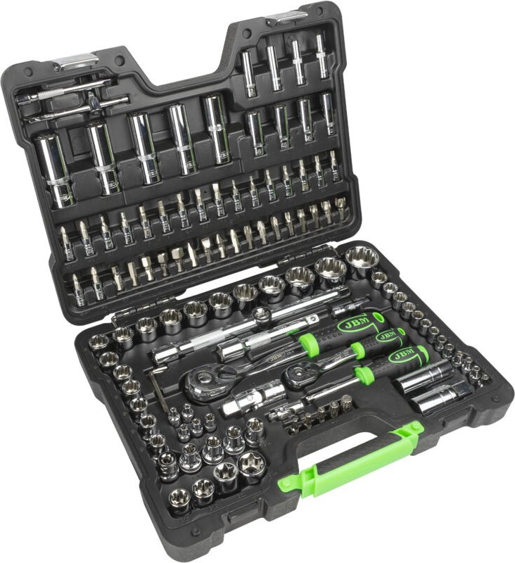JBM - 113-teiliger Werkzeugkoffer mit 12-kantig verchromten Steckschlüsseln 54047