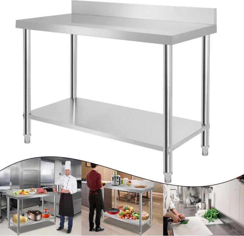 Froadp Edelstahl Arbeitstische für Lebensmittelzubereitung, Küche Tisch mit Faden Verstellbare Fuß & Ablagefläche, Multi...
