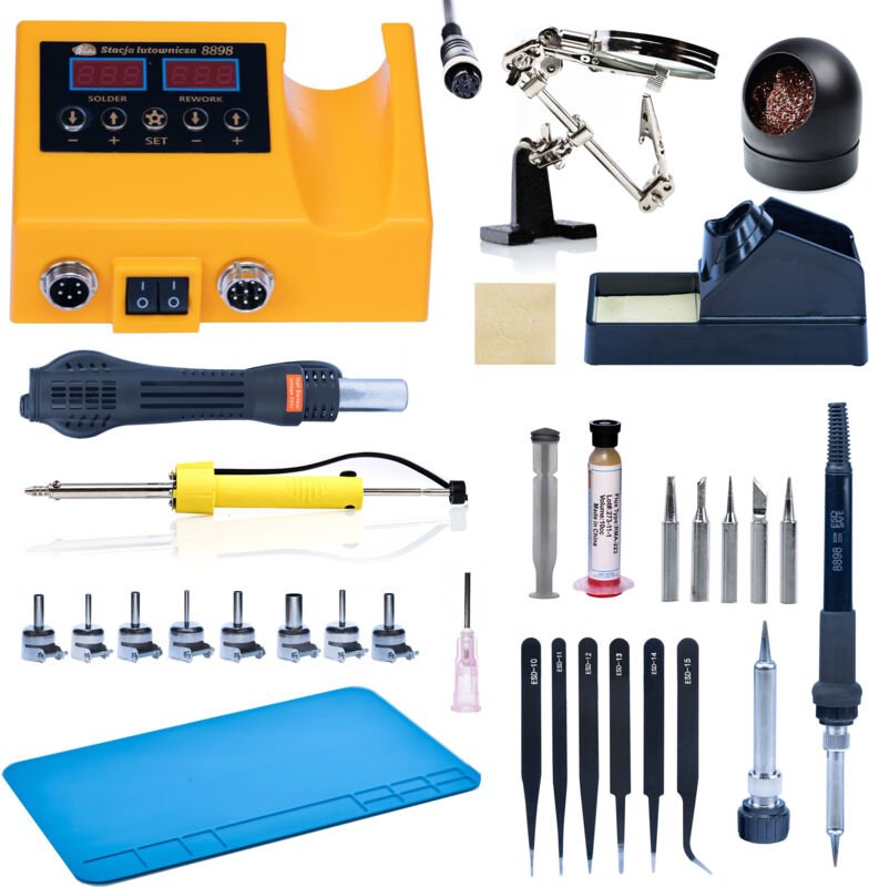 Rosfix Set Lötstation OH660 – 2-in-1 Heißluft- & Kolbenlöten 660 W, LED-Display, 100–500 °C Zubehör: Düsen, Spitzen, Flu...