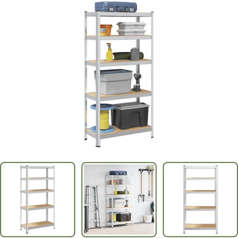 Silber - Lagerregal mit 5 Böden Silbern Stahl & Holzwerkstoff