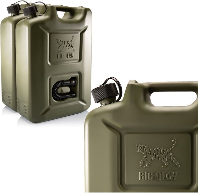 BigDean 2 Stück Benzinkanister 20L in Olivgrün mit flexiblem Ausgießer - Kraftstoffkanister für Benzin & Diesel - Kanist...