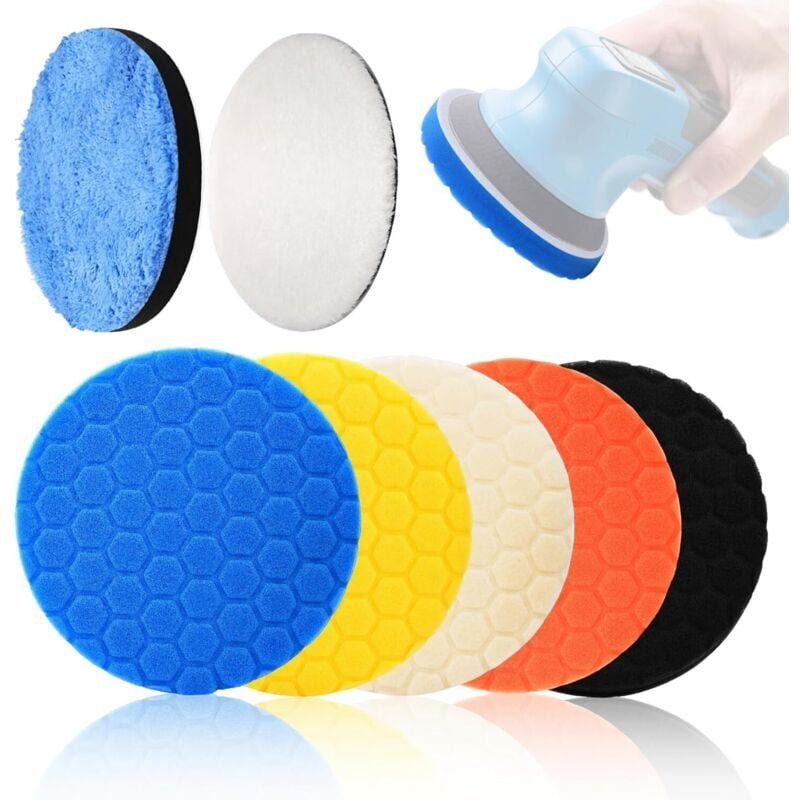 7-teiliges Polierpad-Set (150 mm), Autopolierset, sechseckiges Polierpad, Wollpolierscheibe, zum Polieren, Schleifen und...