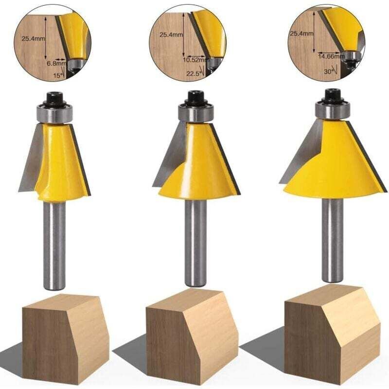 3-teiliges Set mit 8-mm-Schaft-Fasen- und Fasenwerkzeugen für die Holzbearbeitung (15 Grad + 22,5 Grad + 30 Grad)
