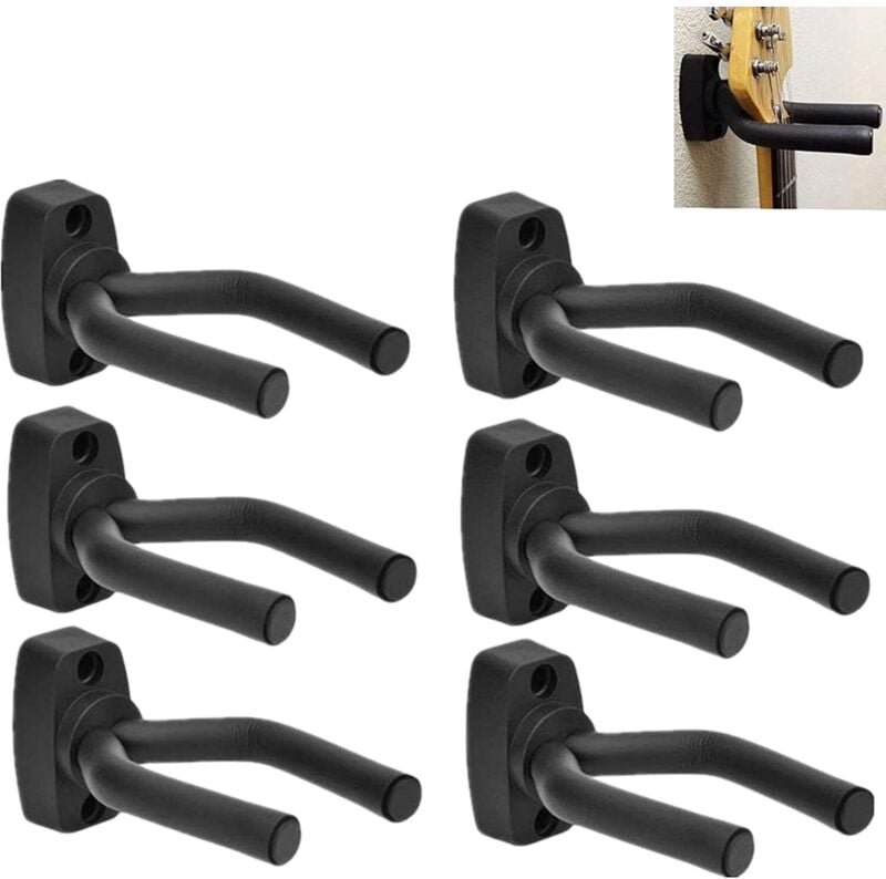 Linghhang - Haken-Set mit 6 Stück zur Wandmontage für Akustikgitarre, Ukulele, Bass, Mandoline und Banjo – schwarzer Wan...
