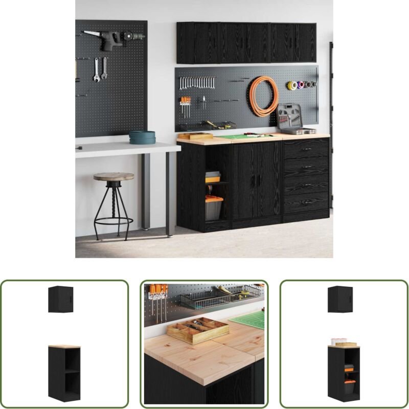vidaXL Garagenschränke 2 Stk. Schwarz Holzwerkstoff