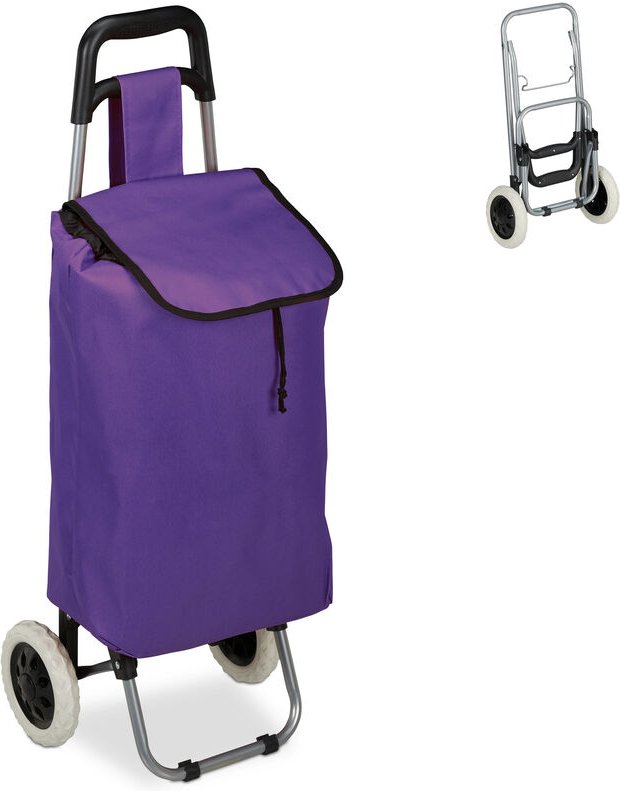 Relaxdays - Einkaufstrolley, klappbar, 25 l Einkaufstasche mit Rollen, bis 10 kg belastbar, hbt: 91 x 40 x 30 cm, lila