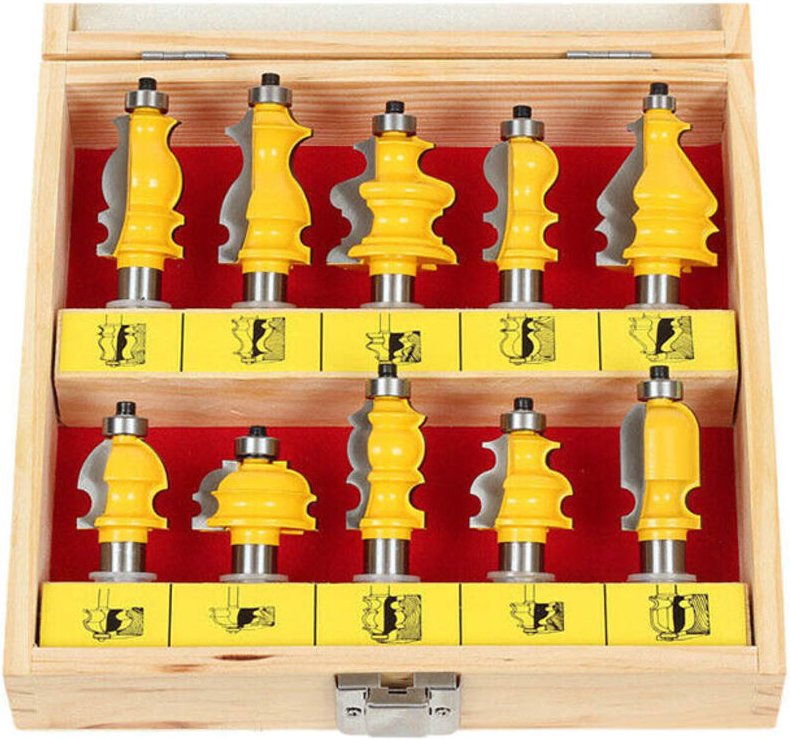 Tlily - 10-Bit-Fräser-Set für architektonische Formen – 1/2-Zoll-Schaft – 16101