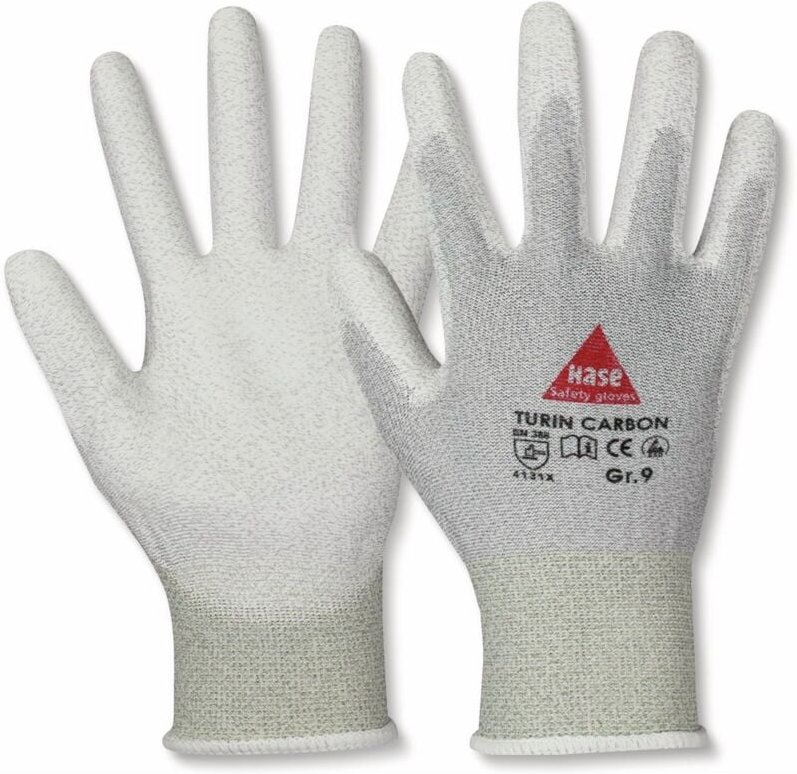 HASE SAFETY GLOVES Montagehandschuhe, TURIN CARBON, EN388, EN 420, antistatisch, grau/weiß, Größe 7