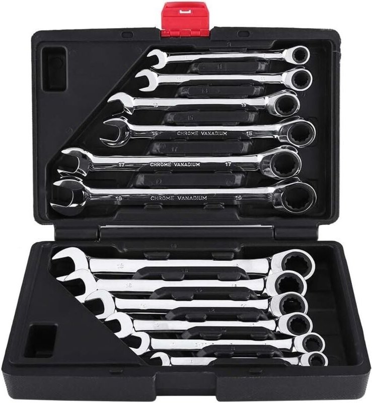 BEBUSINGOTO Ratschenschlüssel, Steckschlüsselsatz und Bits, Ratschenschlüsselsatz 8 mm – 19 mm, 12-teilig, für Garage, H...