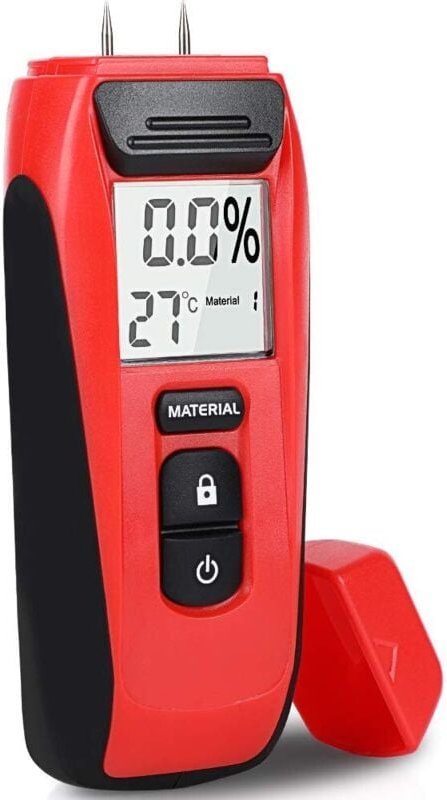 BEBUSINGOTO Feuchtigkeitsdetektor, Feuchtigkeitstester mit LED-Anzeige und 2 Stiften, tragbares digitales Hygrometer kan...