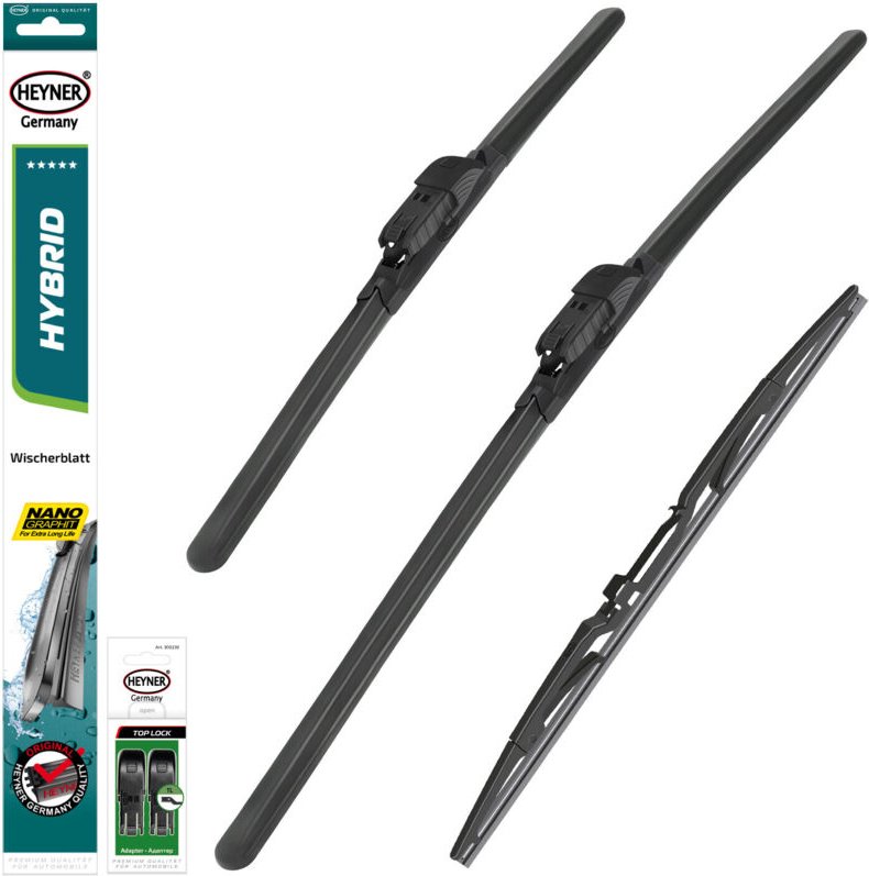 HEYNER® Scheibenwischer mit Heckwischer komp. mit NISSAN JUKE (08.2019 - 03.2026) HYBRID Flachbalkenwischer