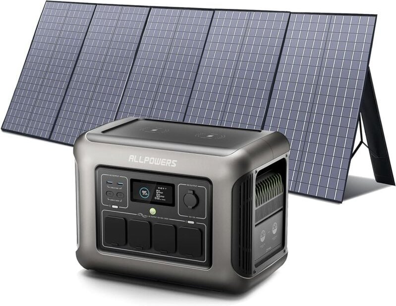R1500 Tragbare Powerstation mit 400W Solarpanel, 1152Wh LiFePO4 Batterie mit 1800W ac Ausgang Solargenerator, 43dB Leise...