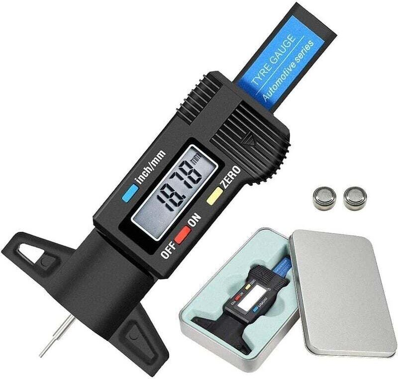 Digitales Reifentiefenmessgerät – Profiltiefenmesser – Metrisches/Zoll-LCD-Messgerät 0–25,4 mm mit Eisengehäuse und Nots...