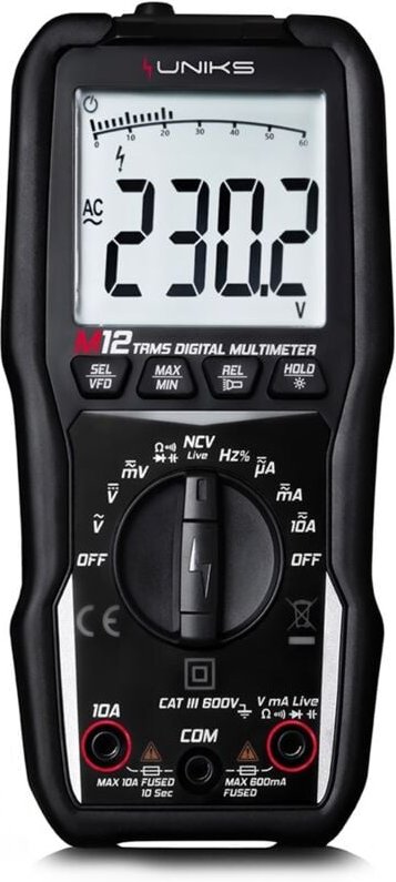 UNIKS M12 – Kompaktes Digitalmultimeter TRMS 600 V/10 A, Kat. III