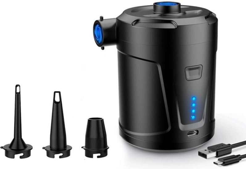 Elektrische Luftpumpe, Wiederaufladbarer Akku 5200 mAh, Aufblasspumpe für Luftmatratzen mit 3 Luftdüsen, Schnelle Pumpe ...