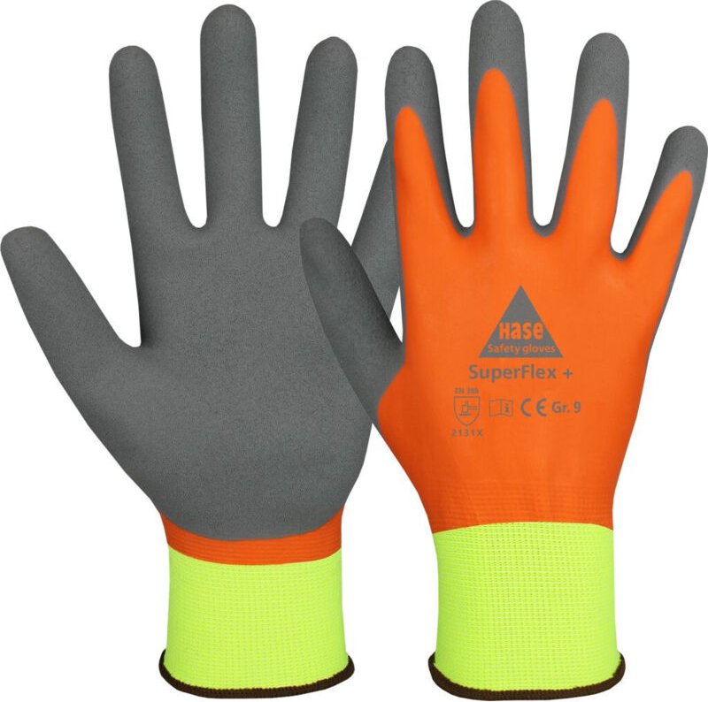 10 Paar Hase® Superflex neo Montagehandschuhe neon-gelb/orange/grau 10