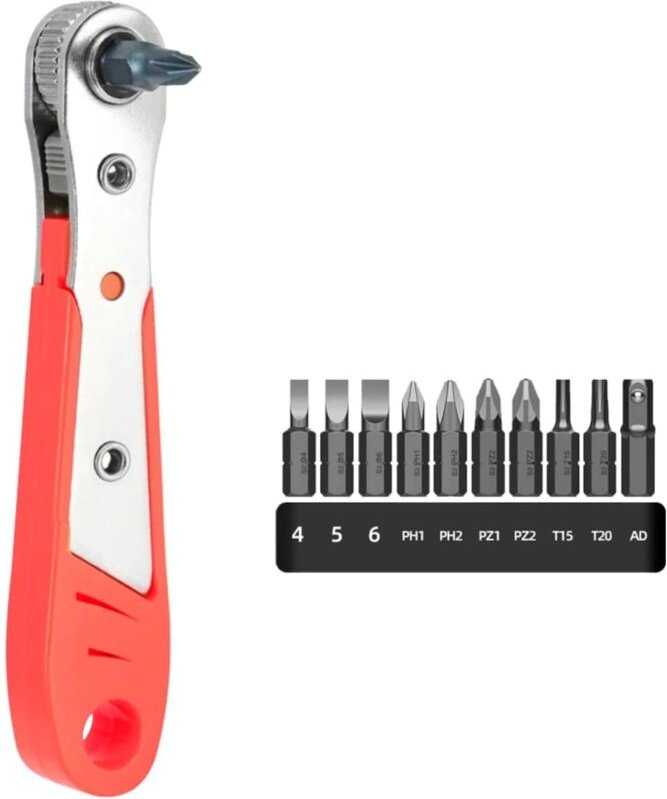 110 mm 1/4" Magnet-Ratschenschlüssel, Mini-Ratschenschraubendreher, 10-Bit-Set, reversibler Schraubendreher für Gadgets,...
