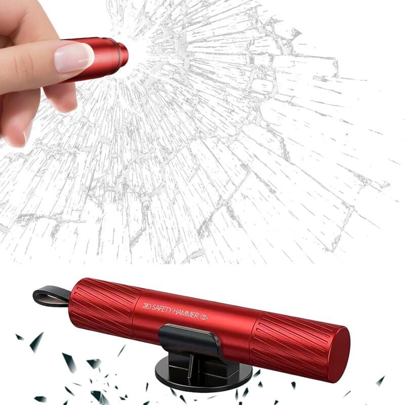 2-in-1-Scheibenbrecher, Sicherheitsgurtschneider und Scheibenbrecher, Evakuierungswerkzeug (rot), 4-teiliges Set