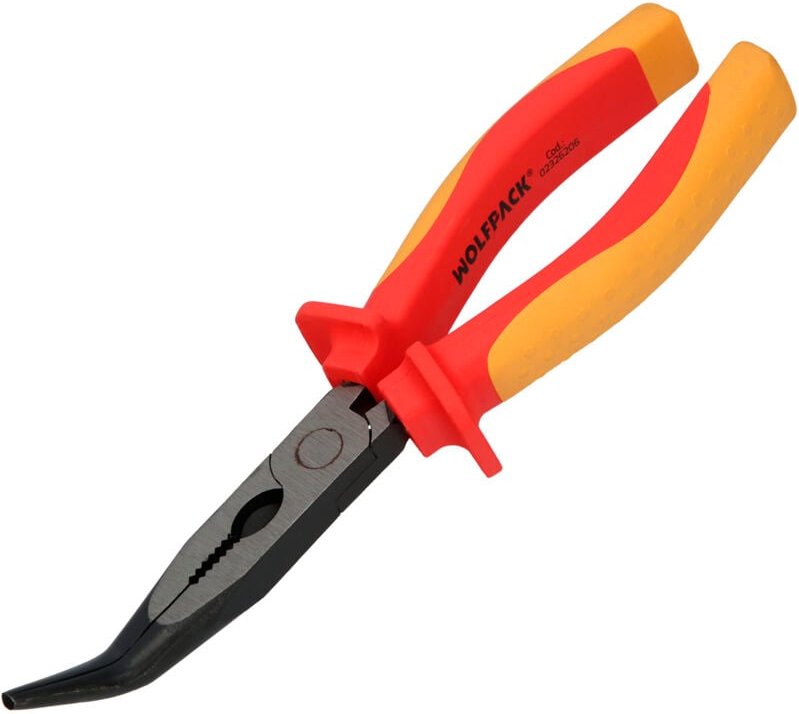 Gebogene Maulzange 200 mm. Isolierte Griffe aus Chrom-Vanadium-Stahl