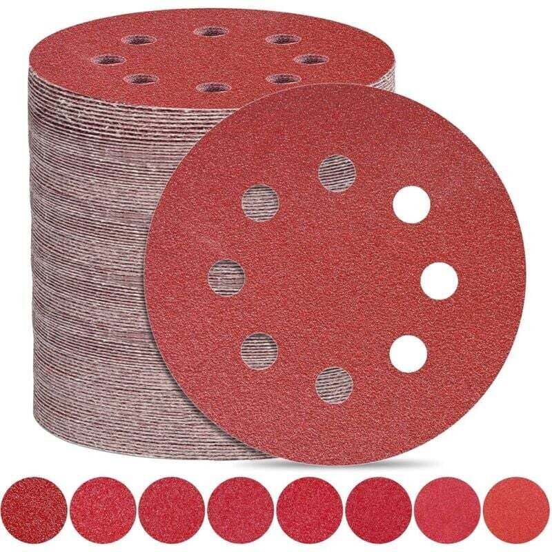 Disques Abrasifs 180mm Grain 80 Papier à Poncer 100 Pièces pour Ponceuse Excentrique avec 8 Trous