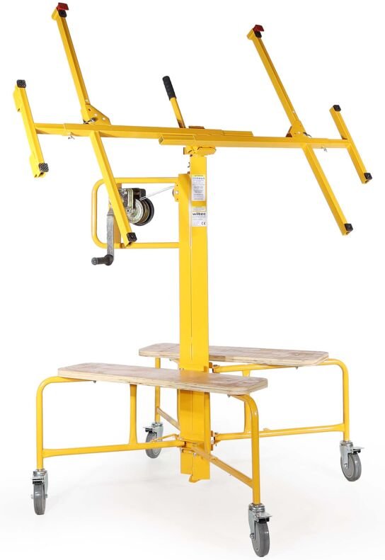 Wiltec - Plattenheber bis max. 75 kg, Höhe 145-350 cm, Montagehilfe für Trockenbau, Paneelheber neigbar mit 4 Rädern mit...