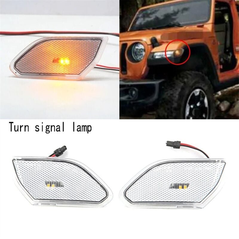 Transparente LED-Seitenmarkierungsleuchte, Blinkerlampe, runde Augenbraue, Seitenleuchte für Jeep Wrangler JL 2018+