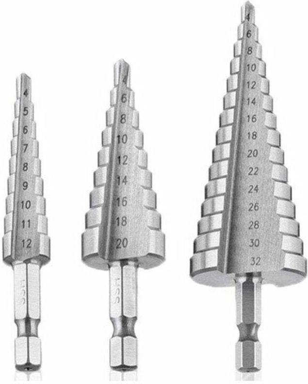 Stufenbohrer, HSS-Metallfräser, 3-teilig, SKU00468, Stufenbohrer, Stahlfräser, konischer Dreieckbohrer