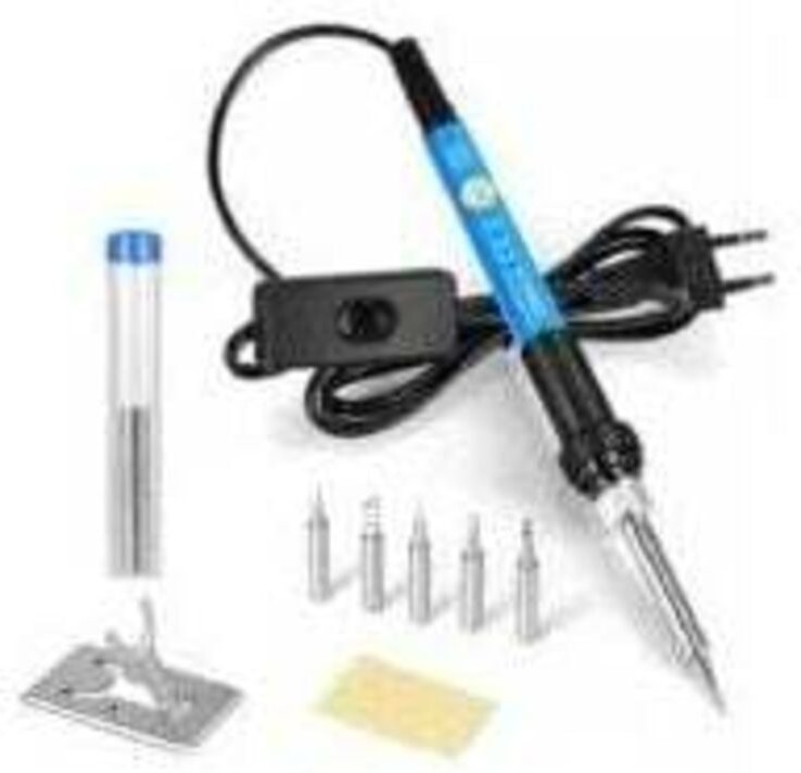 Präzisionslötkolben mit Ständer und Ein-/Ausschalter, einstellbare Temperatur 200-450℃, 9-in-1-Set, 5 Spitzen, Lötdraht