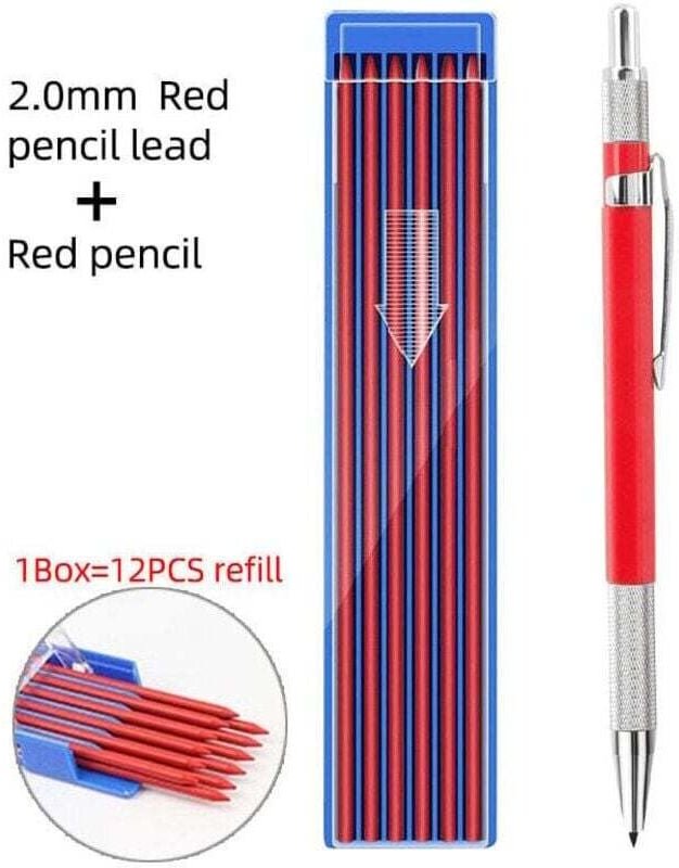 Schweißstift mit 12 Ersatzminen, rotem Ring und Metallmarkierungen für Druckbleistifte, hergestellt in Rot