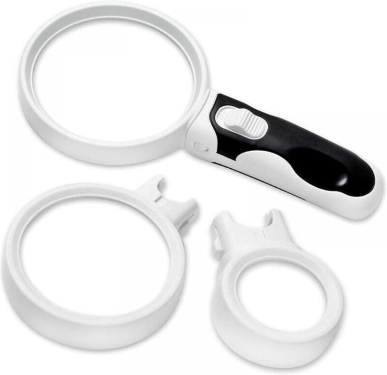 3-in-1-Lupe – Tragbare Gummilupe mit 3 Vergrößerungsstufen (2,5x, 5x, 16x) – LED-Beleuchtung