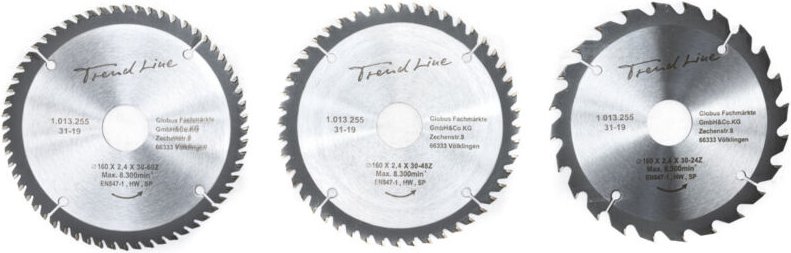 Trendline - HM-Kreissägeblätter 3-teilig je 160 mm, Bohrung 30 mm, 24 48 60 Zähne