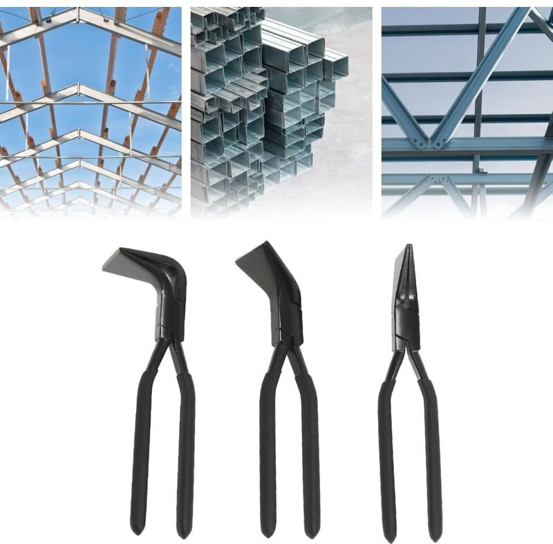 Falzzange 3 Stück, Kohlenstoffstahl Abkantzange Gerade Zange 45° und 90° für Biegen der meisten Bleche Schwarz