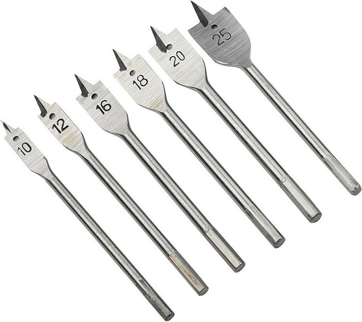 Beijiyi - Set mit 6 Flachbohrern für Holz 10, 12, 16, 18, 20 und 25 mm, 6 Stück Holzbohrer, professionelles Flachholzboh...