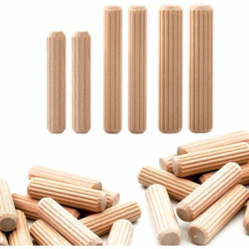 300 Stück Holzdübel Holzdübel Buchenholzdübel Rund geriffelte Holzdübel Holzhandwerksdübel 6mm 8mm 10mm für Schreinerarb...