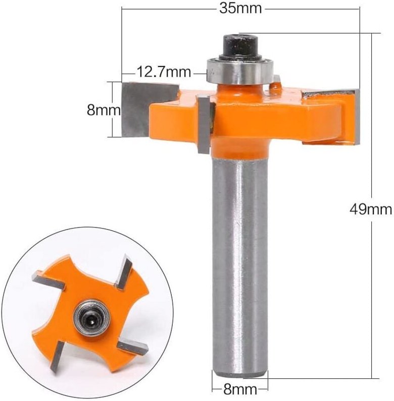 8-mm-Schaftbohrer für die Holzbearbeitung, 3-teiliges Nut- und Federfräser-Set, 4-schneidige Fräser für CNC-Holzbearbeit...